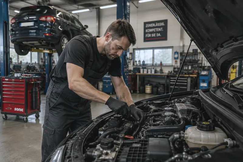 Prüfung von Bauteilen im geöffneten Motorraum